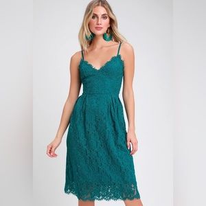 “royal treatment” lulus teal lace midi dress